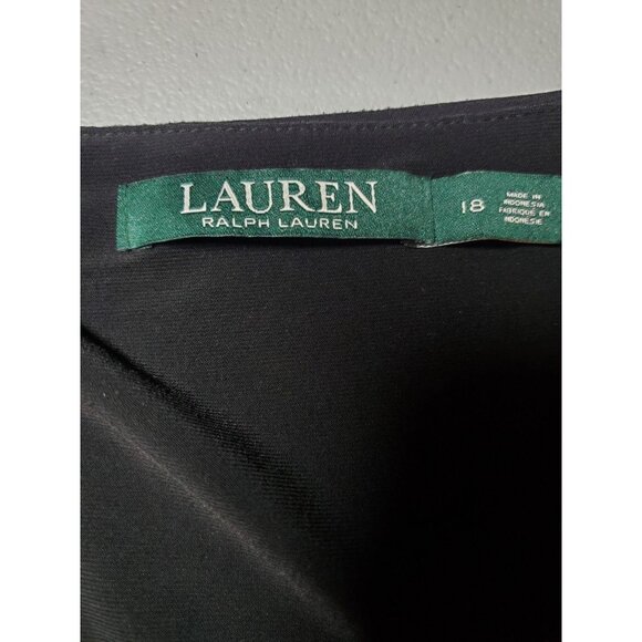 Lauren Ralph Lauren Wrap Rutched Midi Dress Blk Sz 18 Cocktail Dress Whimsgoth - Picture 13 of 14